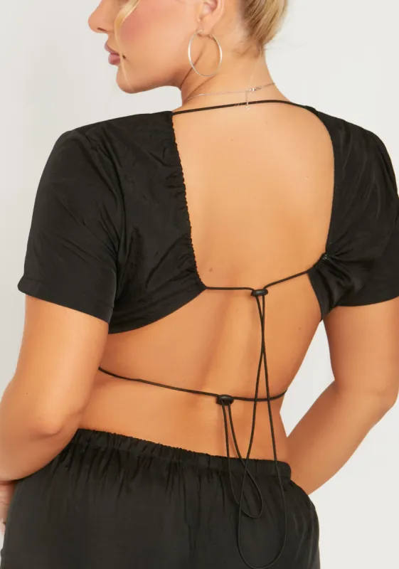 Jess Black Shell Toggle Back Crop Top made by Missy Empire