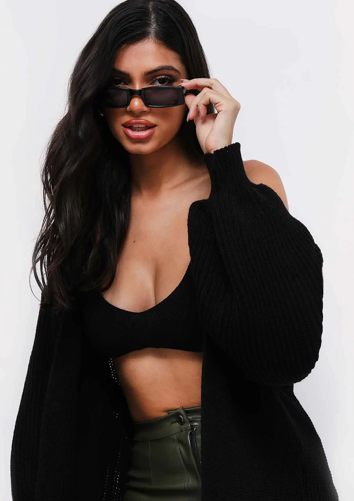 Jimena Black Balloon Sleeve Knitted Cardigan sold by Missy Empire product image thumbnail 2