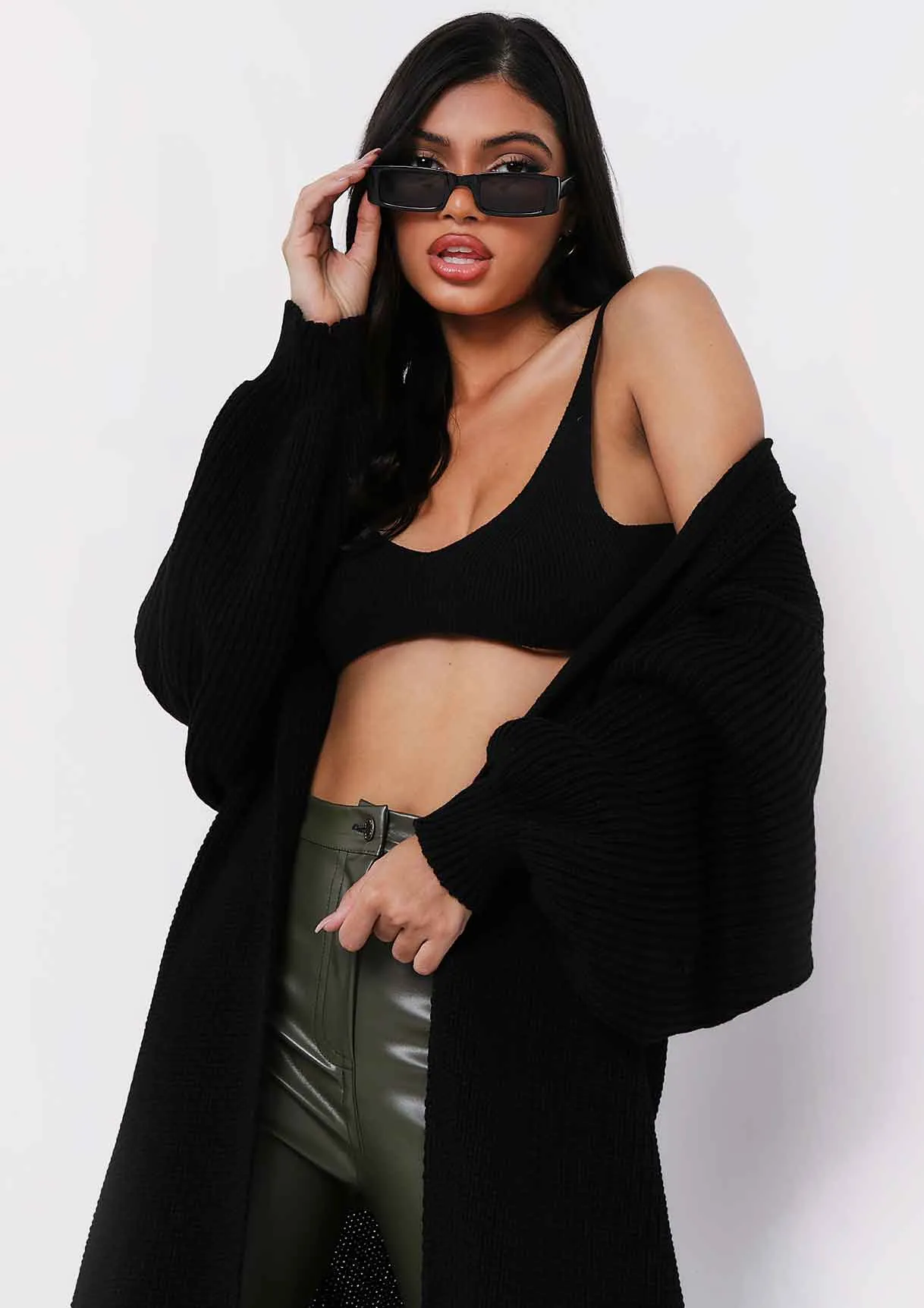 Jimena Black Balloon Sleeve Knitted Cardigan sold by Missy Empire product image thumbnail 3