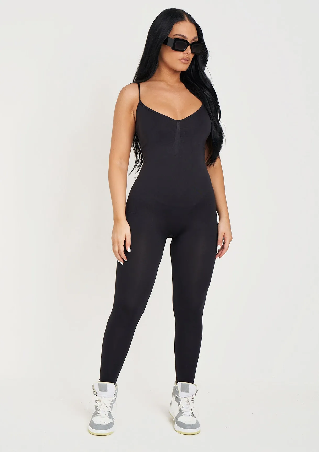 Adele Black Seamless Strappy All In One Jumpsuit sold by Missy Empire product image thumbnail 3