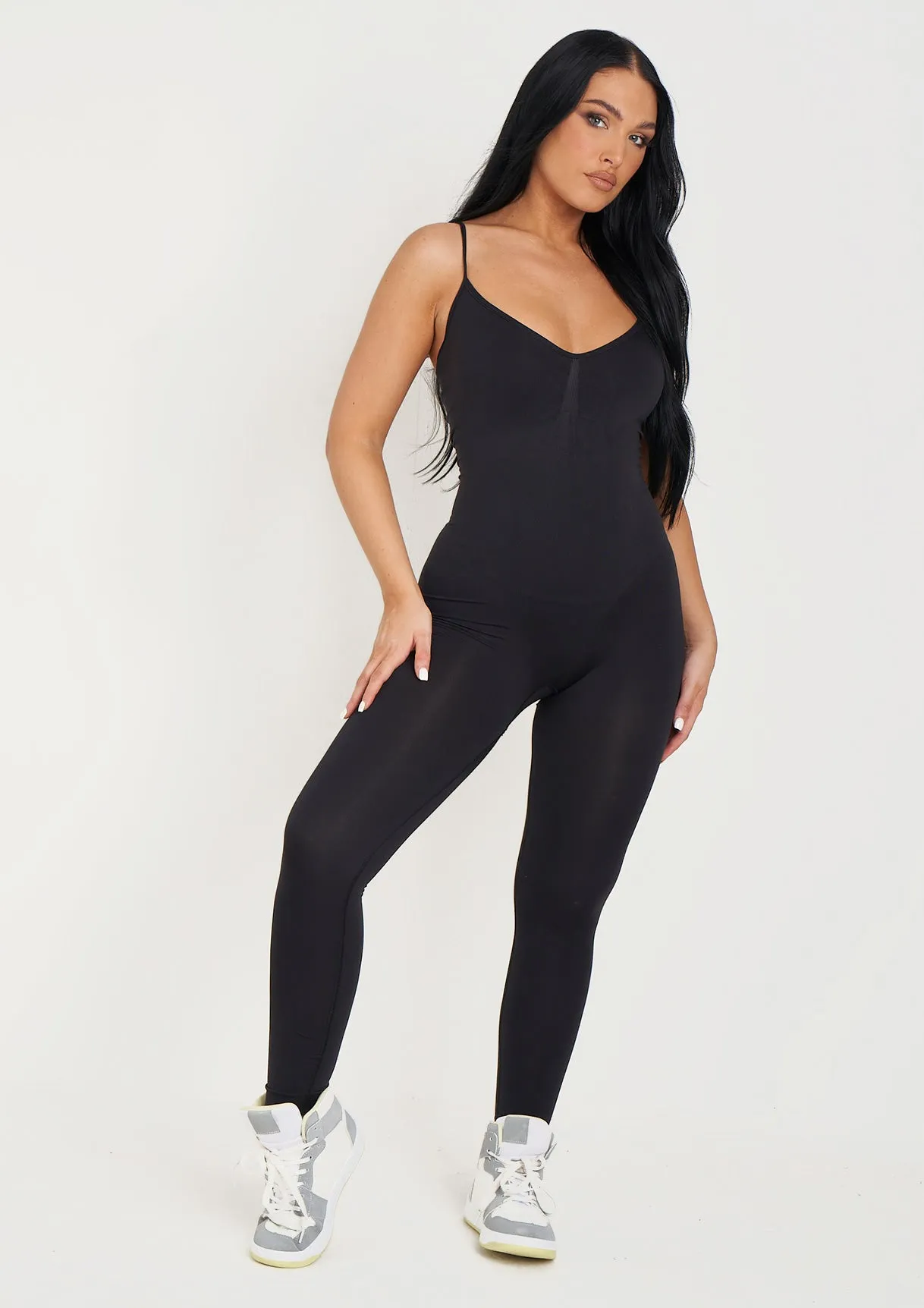 Adele Black Seamless Strappy All In One Jumpsuit sold by Missy Empire