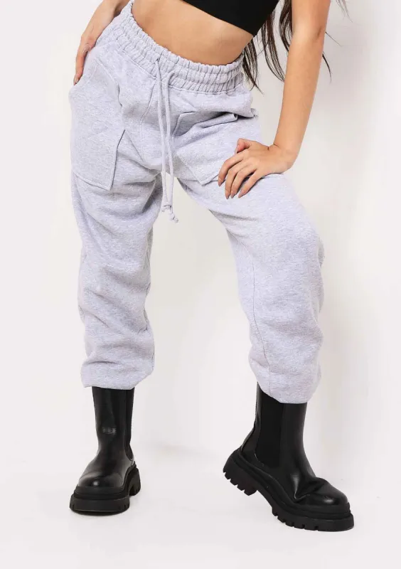 Romy Light Grey Pocket Front Oversized Joggers sold by Missy Empire