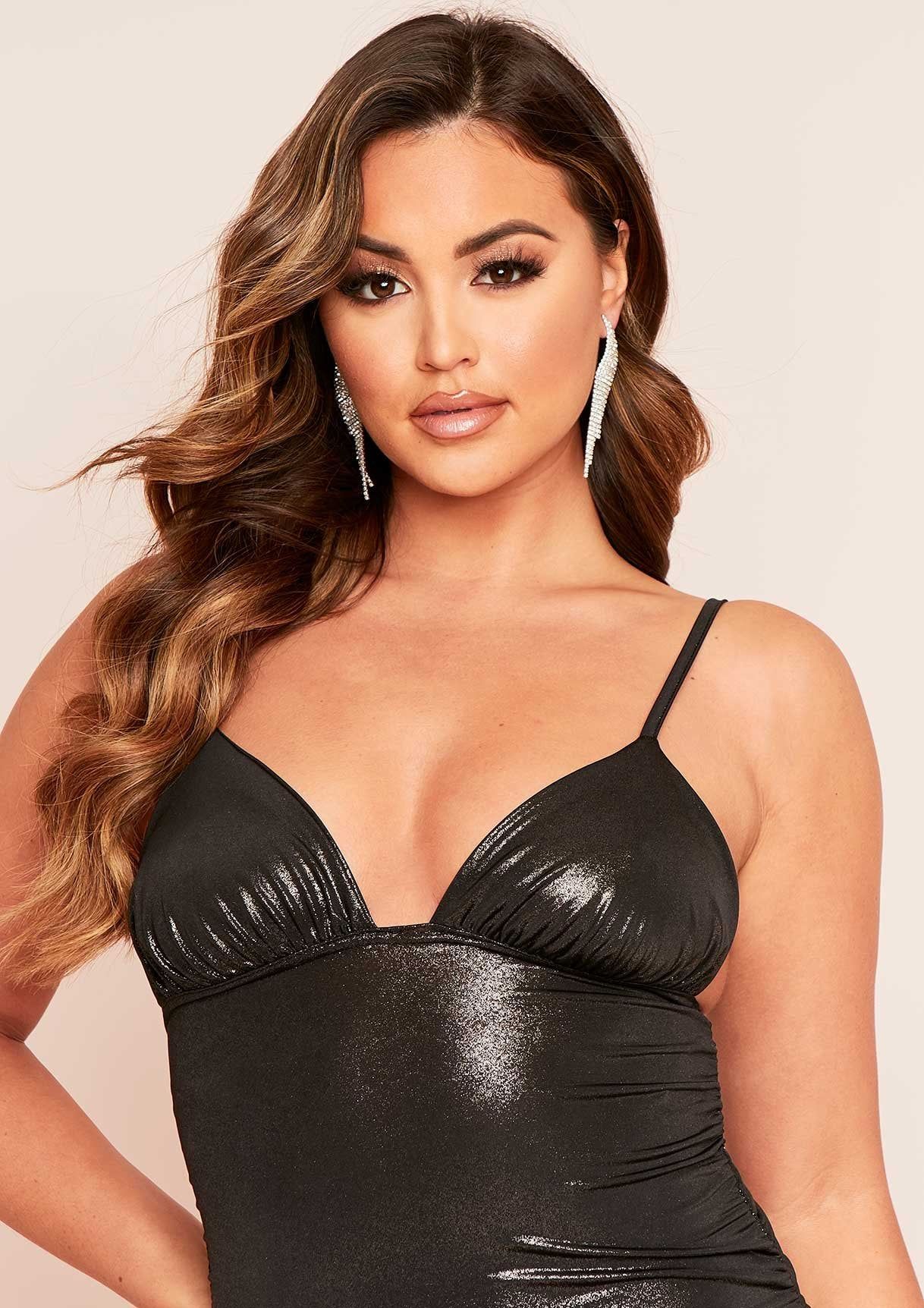 Cama Black Shimmer Ruched Mini Dress sold by Missy Empire product image thumbnail 3