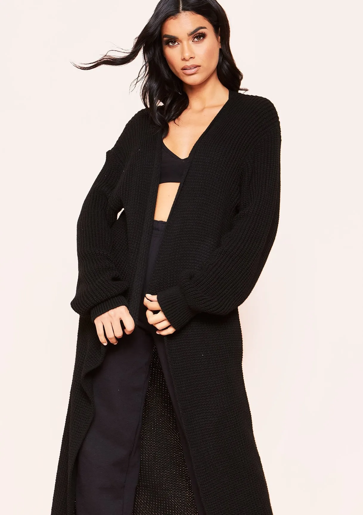 Addie Black Longline Knit Cardigan sold by Missy Empire product image thumbnail 3