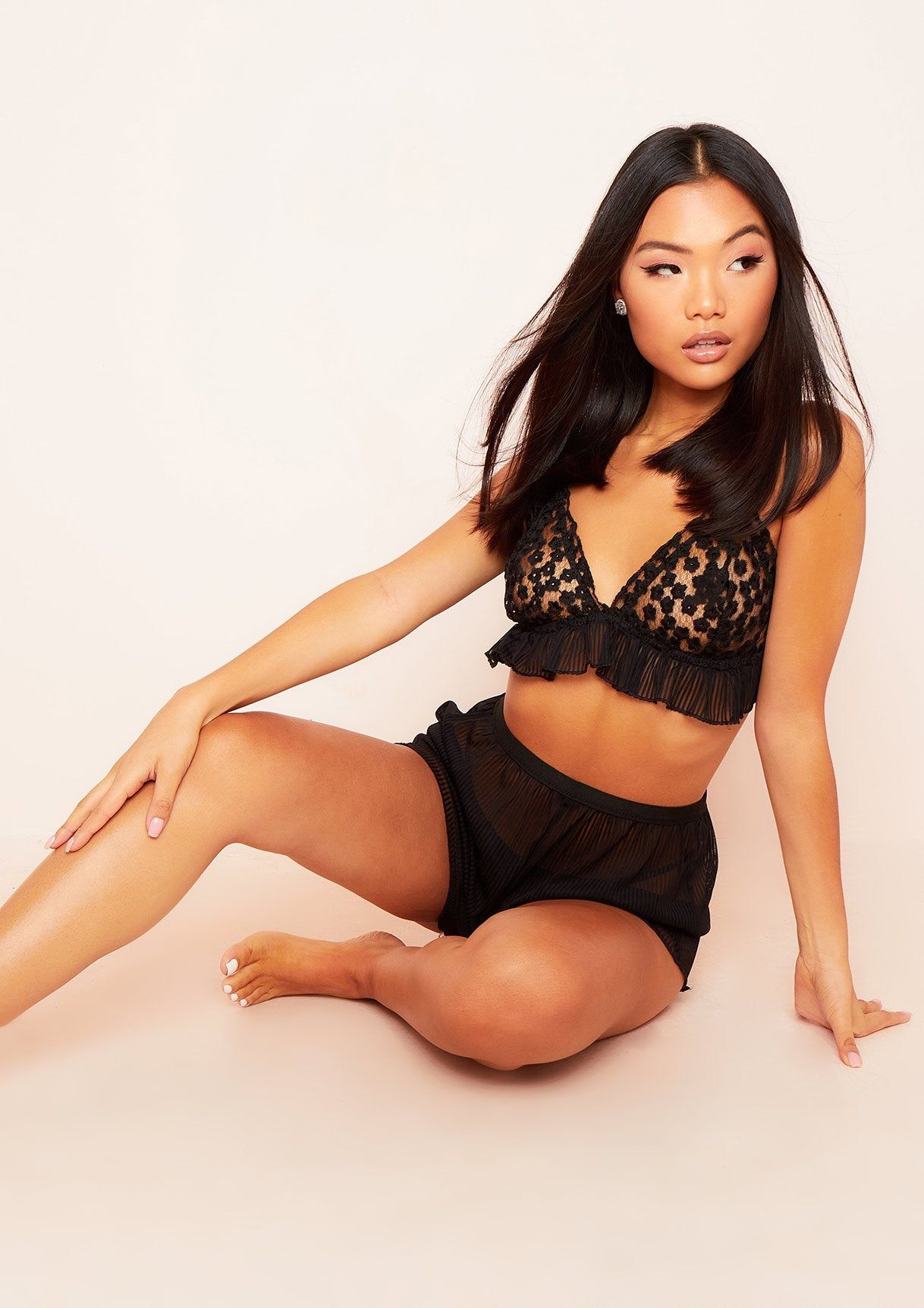 Jessica Black Mesh Ruffle Pyjama Set sold by Missy Empire product image thumbnail 4