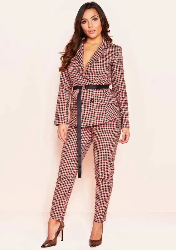 Nena Red Checked Trousers sold by Missy Empire