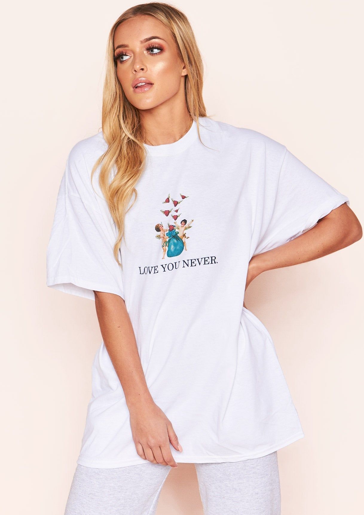 Kacie White Love You Never Graphic Oversized T-Shirt sold by Missy Empire product image thumbnail 4