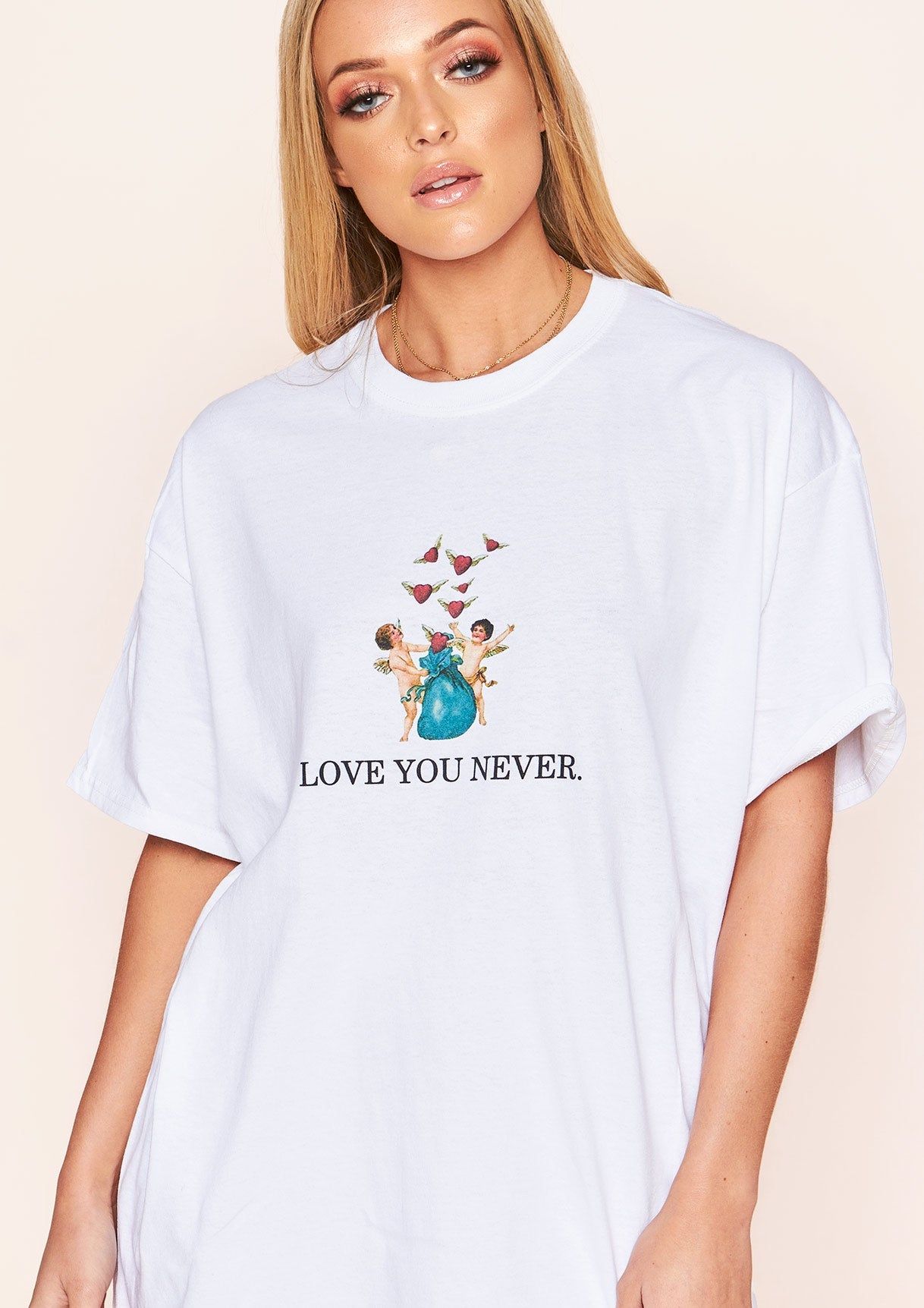 Kacie White Love You Never Graphic Oversized T-Shirt sold by Missy Empire product image thumbnail 5