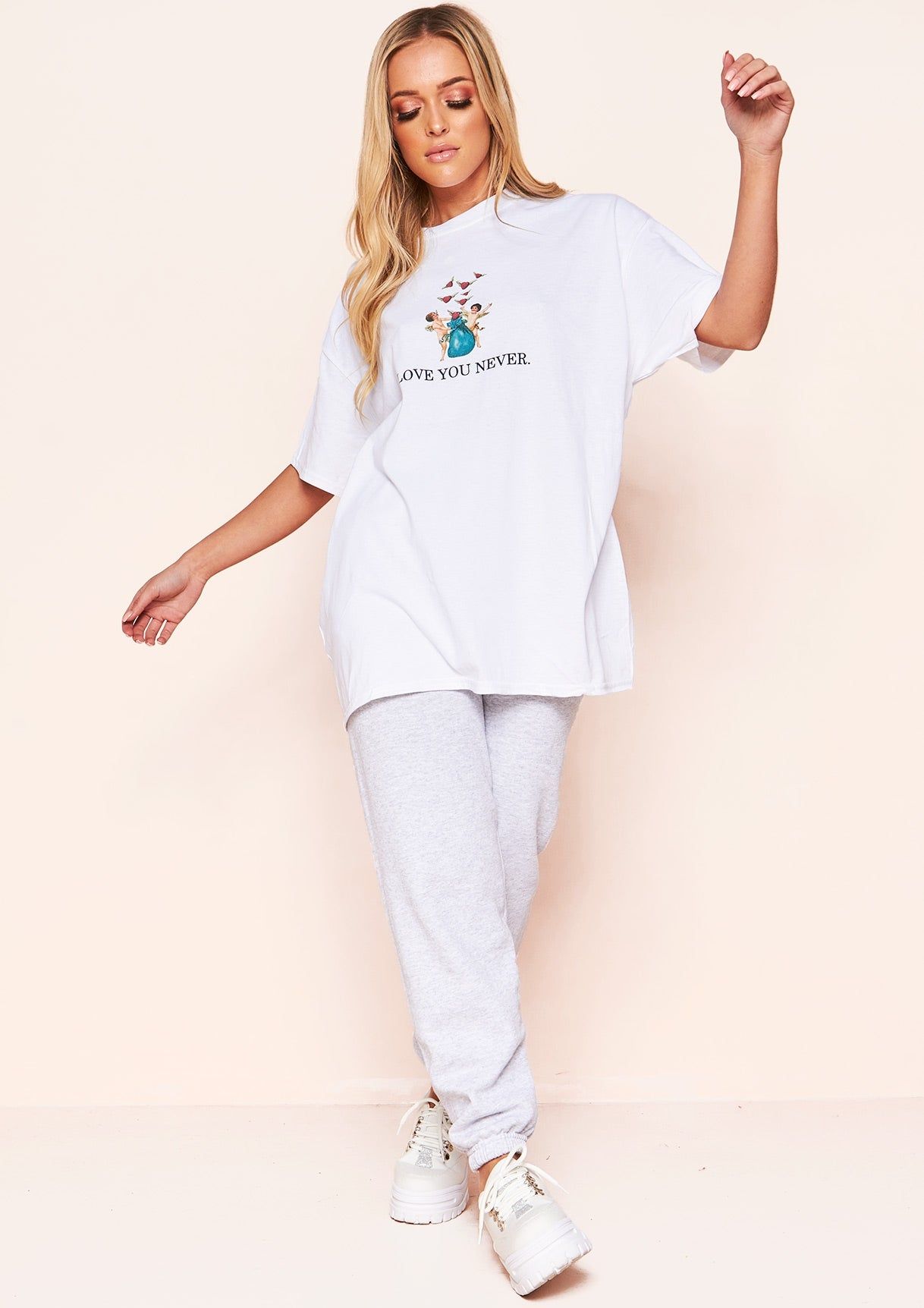 Kacie White Love You Never Graphic Oversized T-Shirt sold by Missy Empire product image thumbnail 2