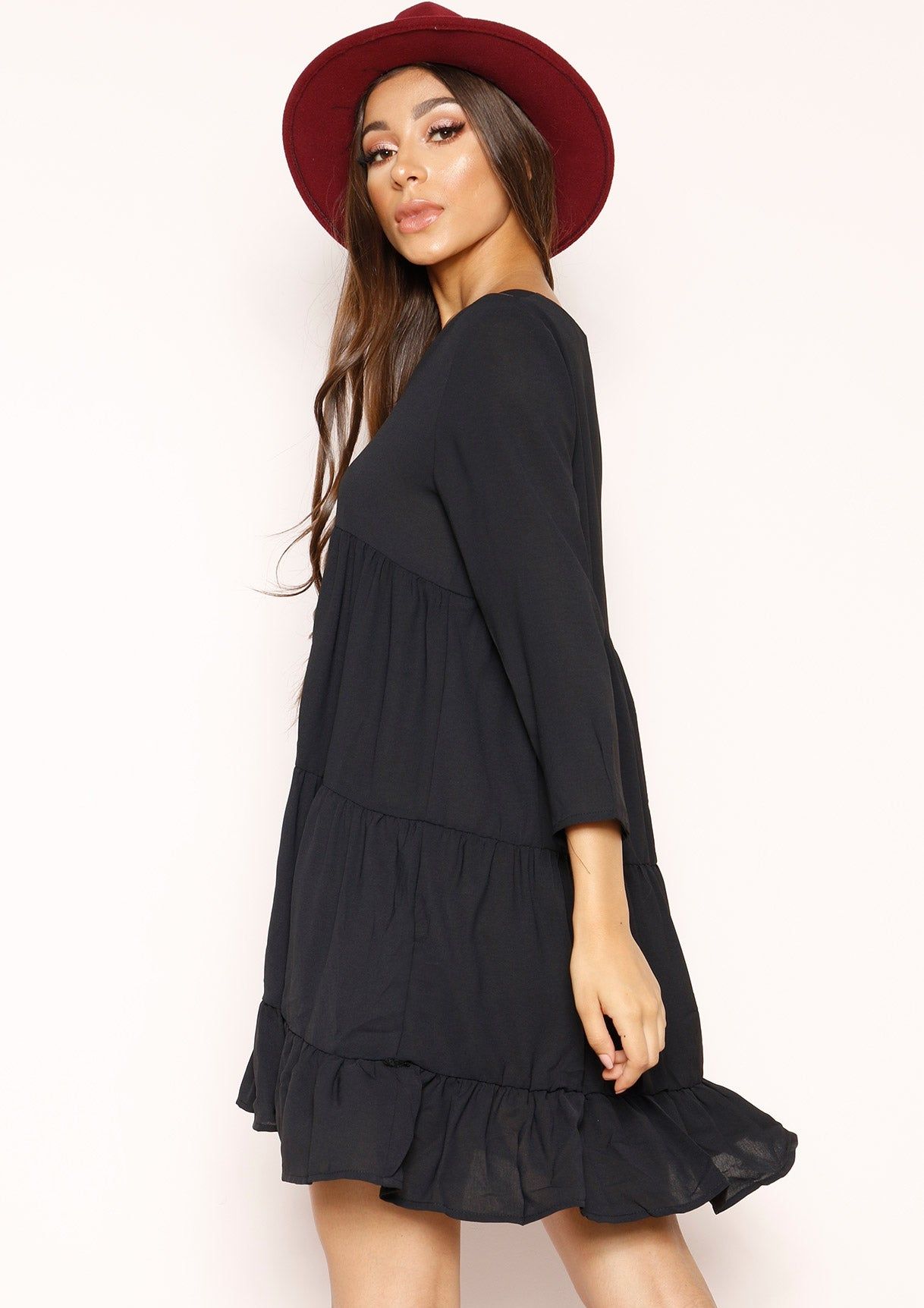 Heidi Black Button Frill Smock Dress sold by Missy Empire product image thumbnail 4