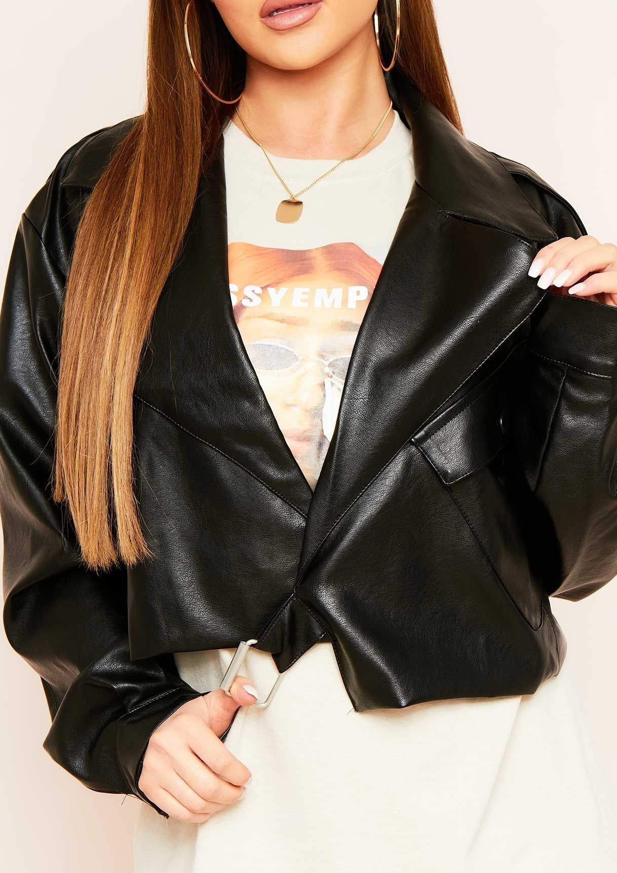 Alva Black Cropped Faux Leather Jacket sold by Missy Empire product image thumbnail 3