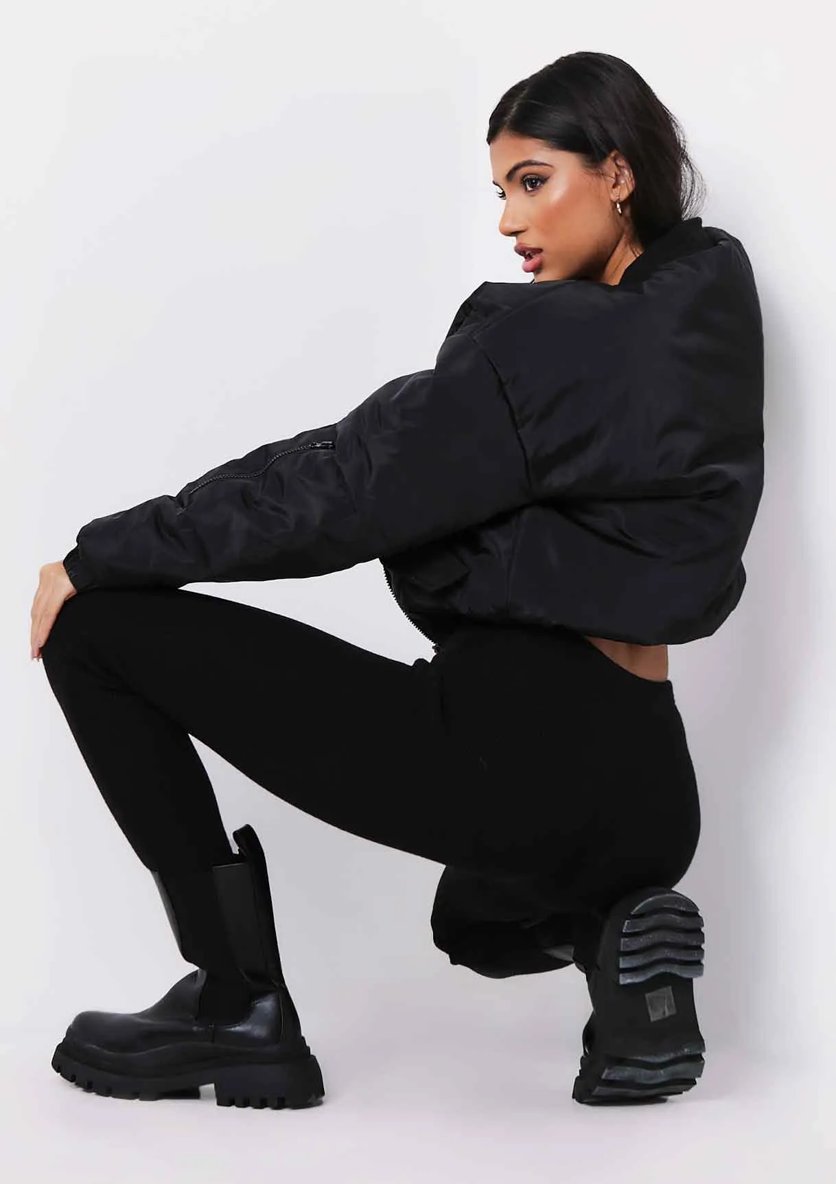 Josie Black Cropped Bomber Coat sold by Missy Empire product image thumbnail 3