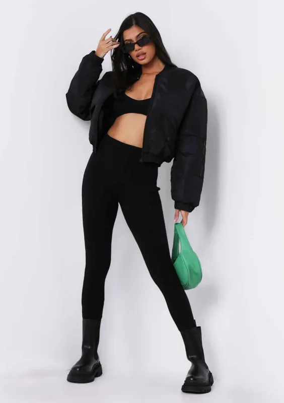 Josie Black Cropped Bomber Coat sold by Missy Empire