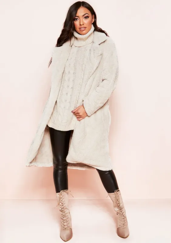 Lianne Beige Teddy Borg Coat sold by Missy Empire