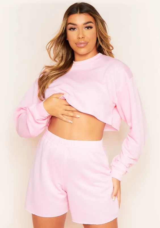 Hedda Pale Pink Cropped Loopback Sweatshirt sold by Missy Empire