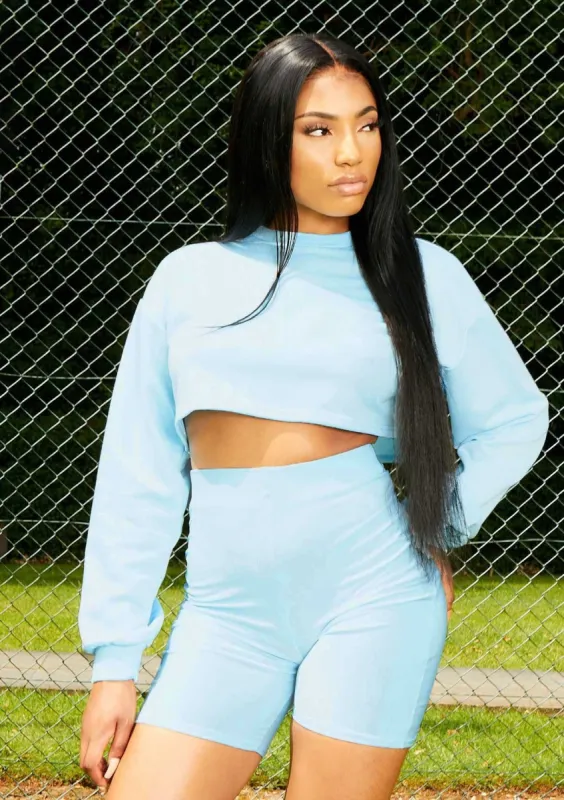 Hedda Pale Blue Cropped Loopback Sweatshirt sold by Missy Empire