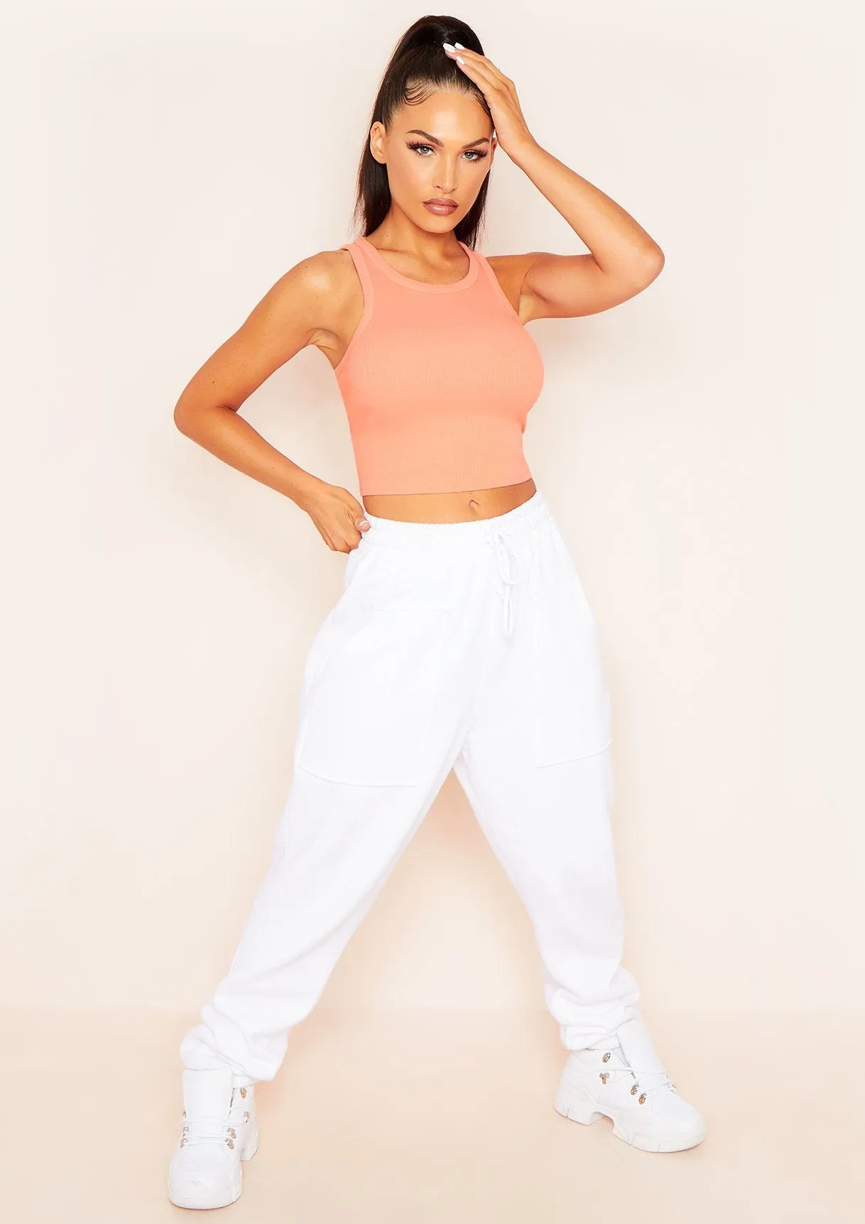 Naomi Peach Ribbed Racer Crop Top sold by Missy Empire product image thumbnail 4