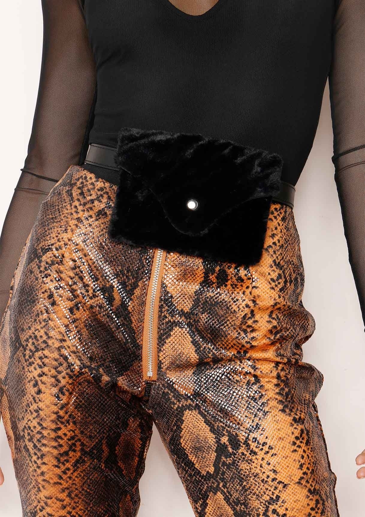 Coco Black Faux Fur Belted Bum Bag sold by Missy Empire