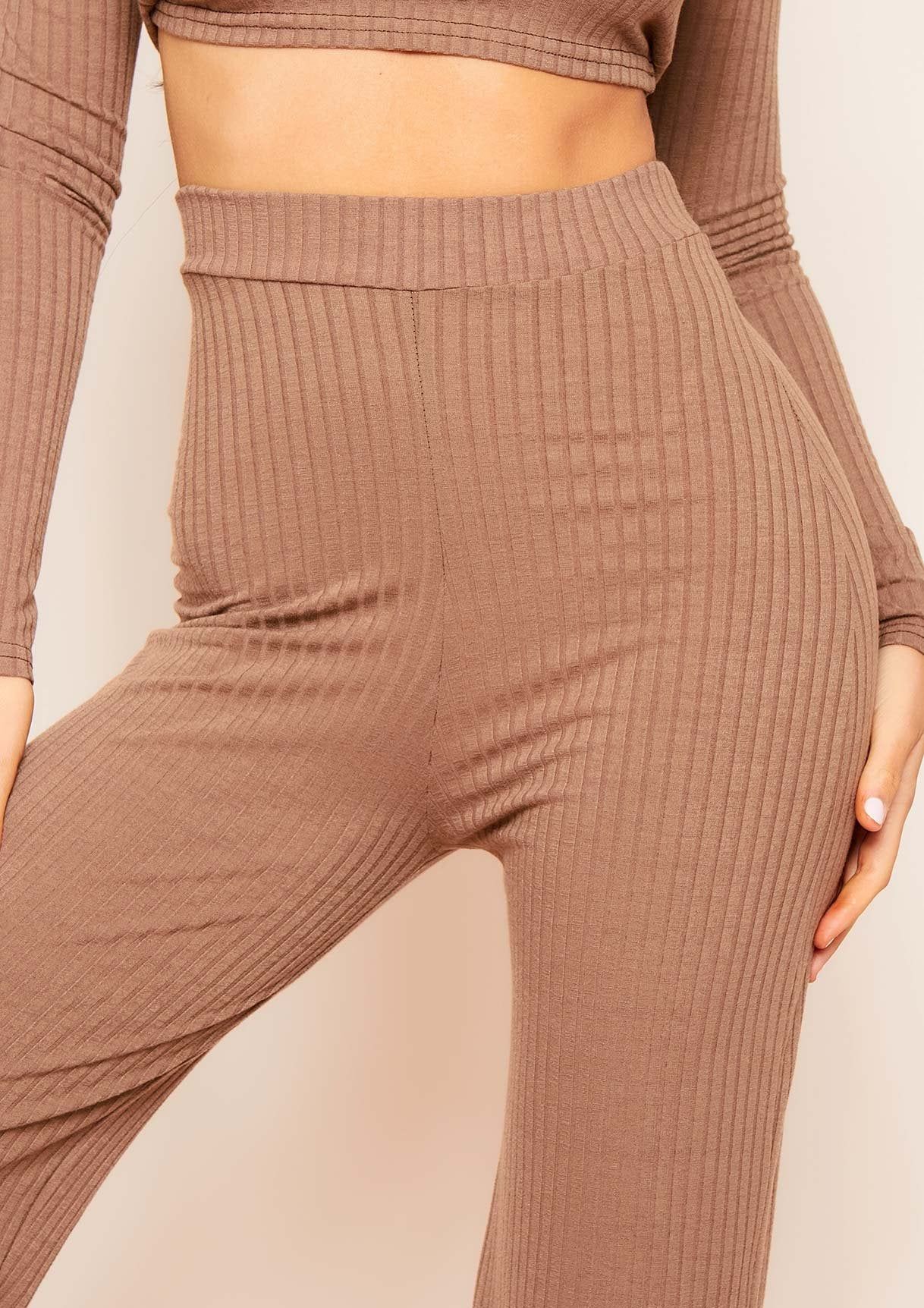 Aubrey Mocha Mix & Match Ribbed Lounge Wide Leg Trousers sold by Missy Empire product image thumbnail 4