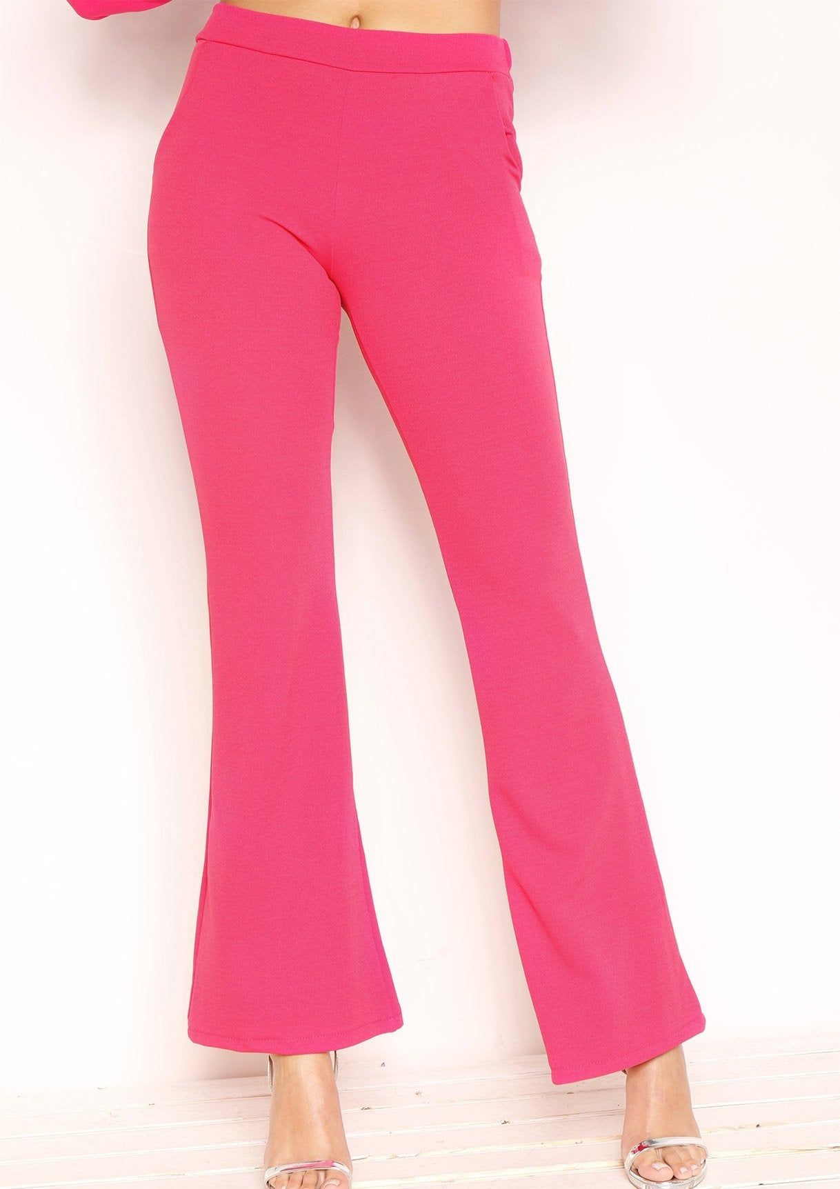 Andrea Hot Pink High Waist Flare Trousers sold by Missy Empire product image thumbnail 2