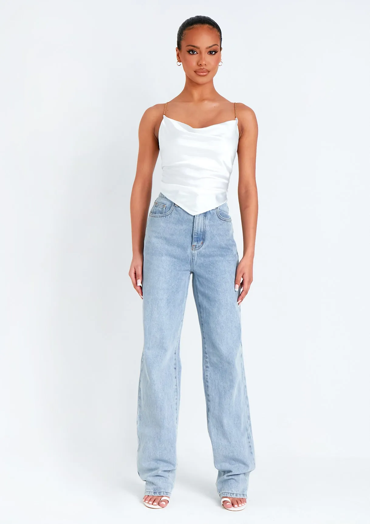 Samiyah White Chain Strap Tie Back Cowl Satin Top sold by Missy Empire product image thumbnail 4