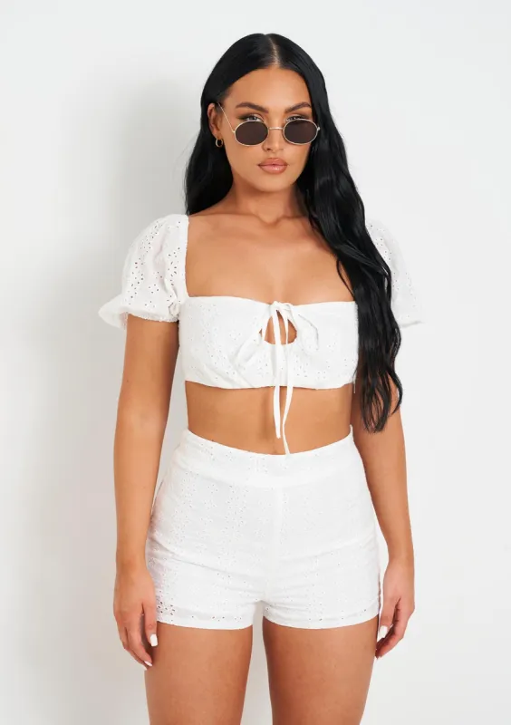 Azariah White Broidery Crop Top sold by Missy Empire