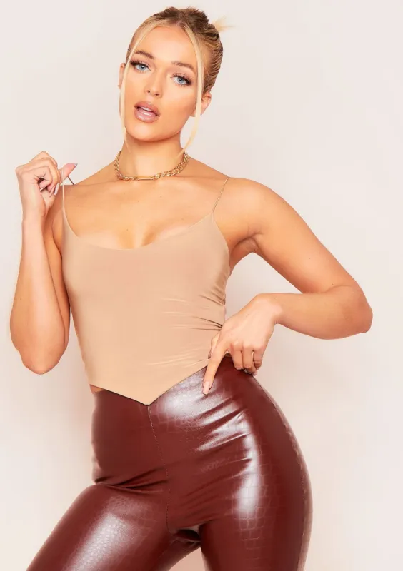 Abigail Camel Dip Hem Strappy Crop Top sold by Missy Empire