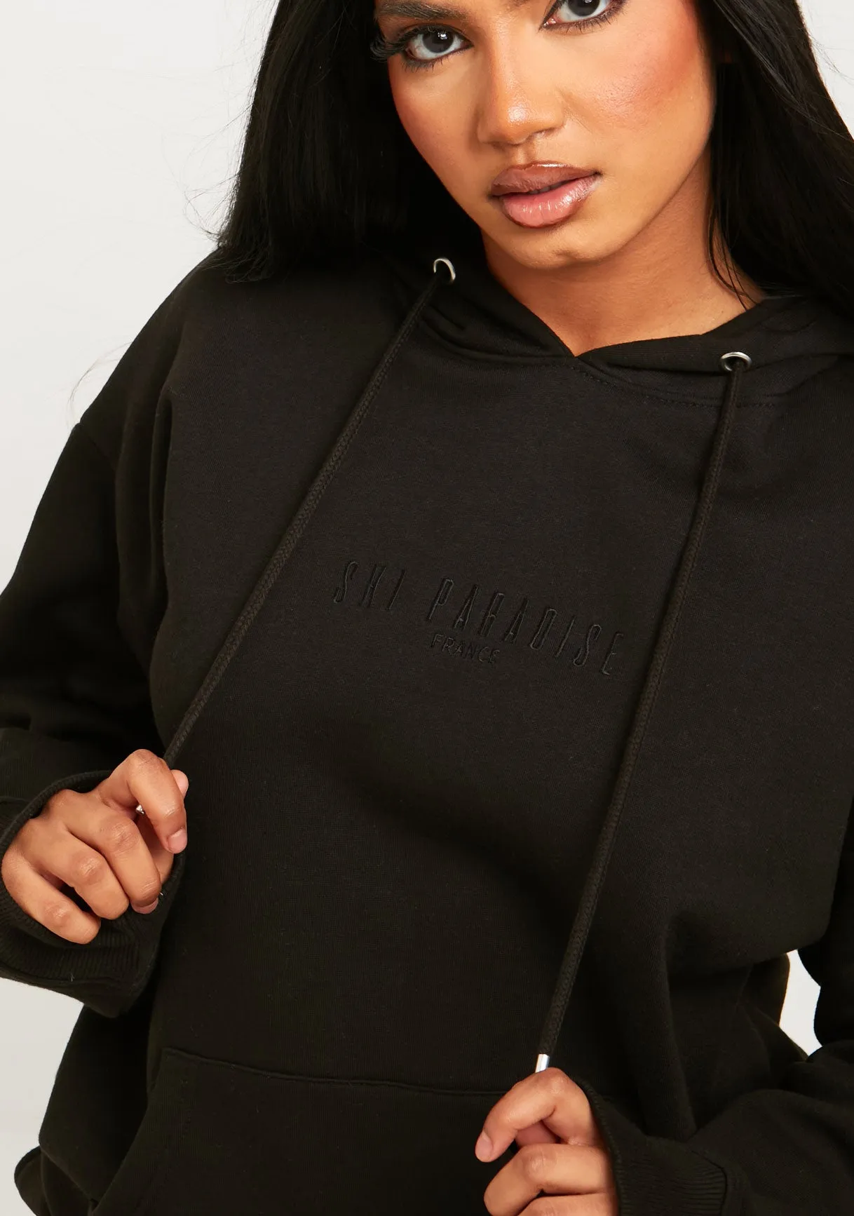 Bella Black Ski Paradise Embroidered Oversized Hoodie sold by Missy Empire product image thumbnail 2