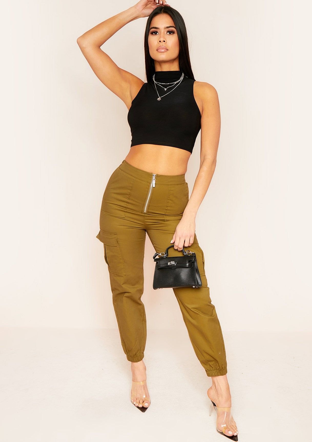 Vanina Khaki Green Cargo Pocket Trousers sold by Missy Empire product image thumbnail 3