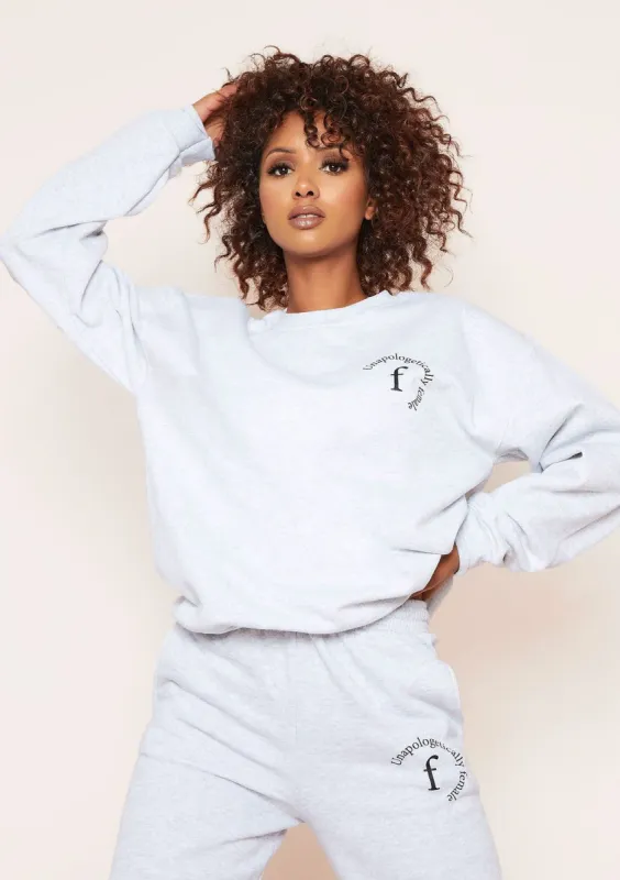 Mya Grey Unapologetically Female Slogan Oversized Tracksuit Sweatshirt sold by Missy Empire