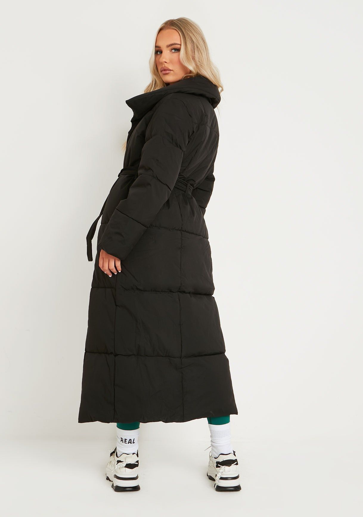 Zara Black Longline Tie Waist Puffer Coat sold by Missy Empire product image thumbnail 3