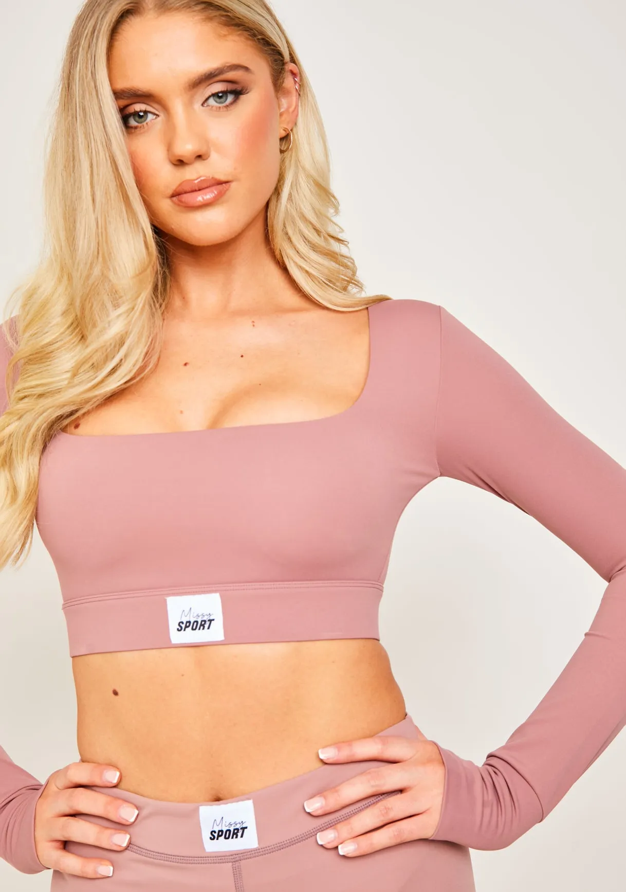 Tarah Rose Missy Sport Tab Logo Thick Gym Long Sleeve Crop Top sold by Missy Empire