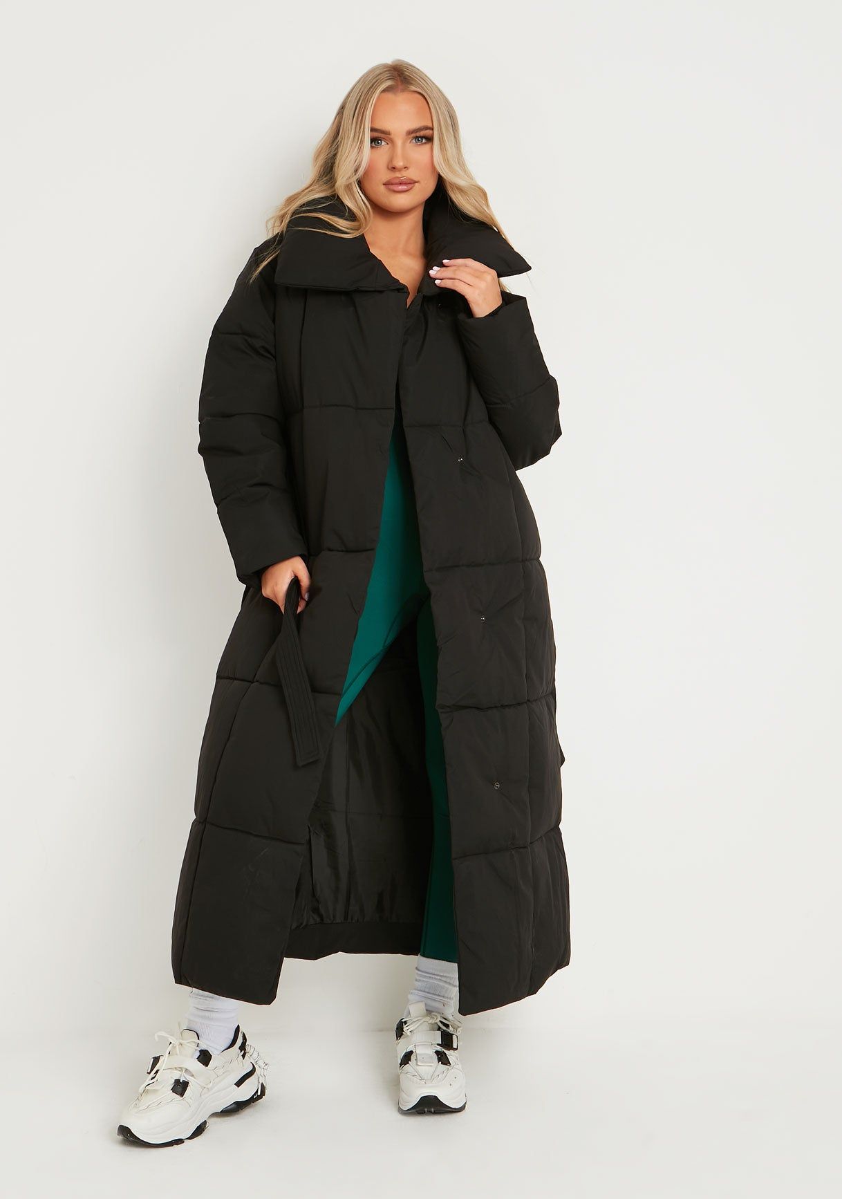 Zara Black Longline Tie Waist Puffer Coat sold by Missy Empire