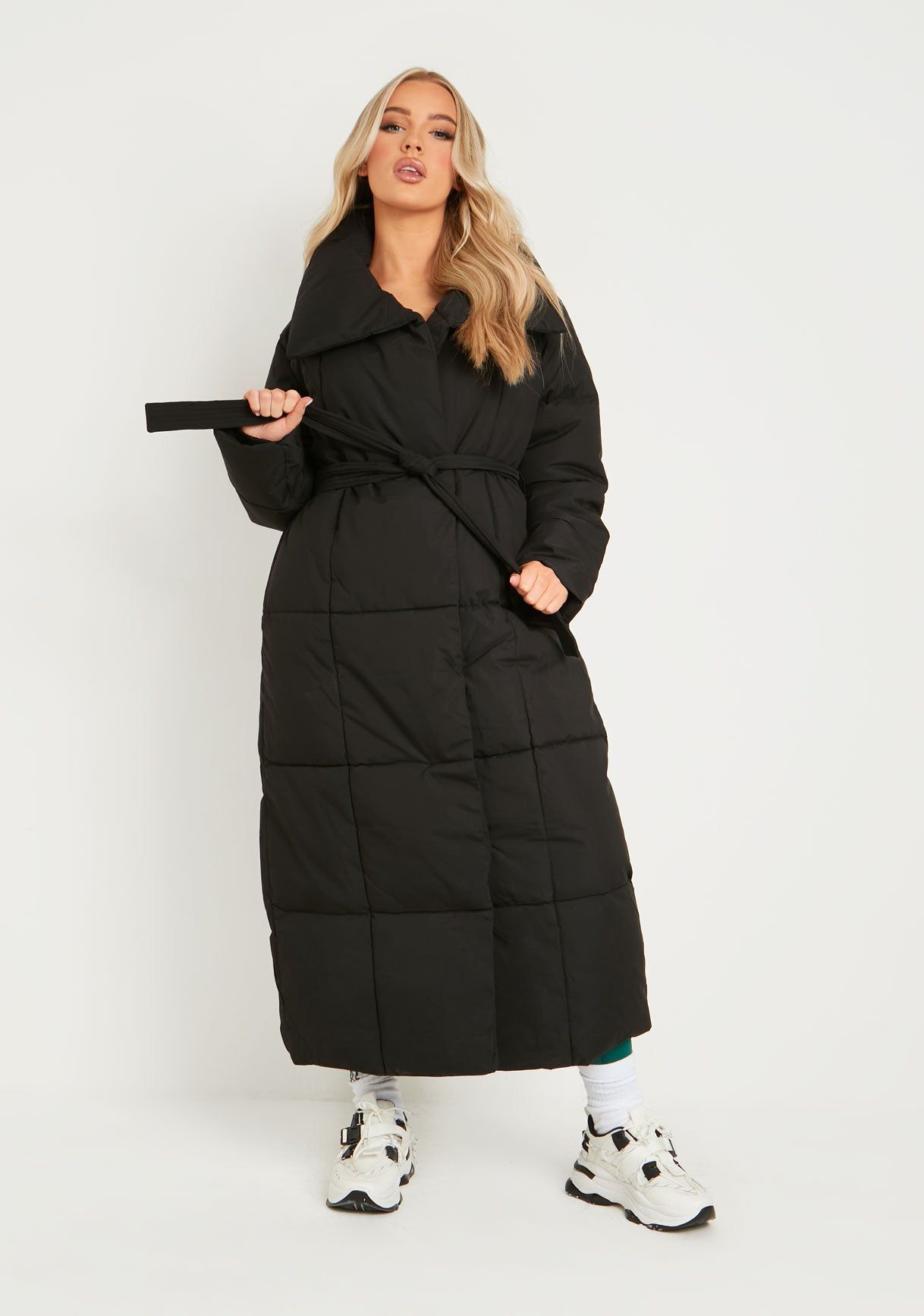 Zara Black Longline Tie Waist Puffer Coat sold by Missy Empire product image thumbnail 4