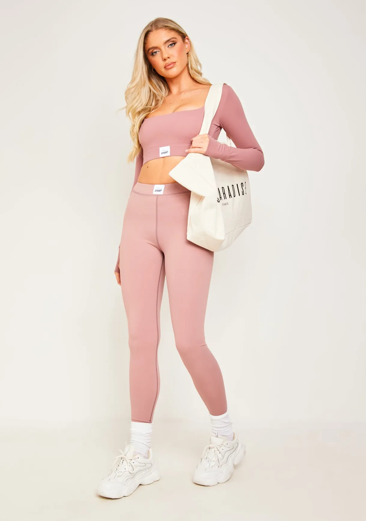 Tarah Rose Missy Sport Tab Logo Thick Gym Long Sleeve Crop Top sold by Missy Empire product image thumbnail 4