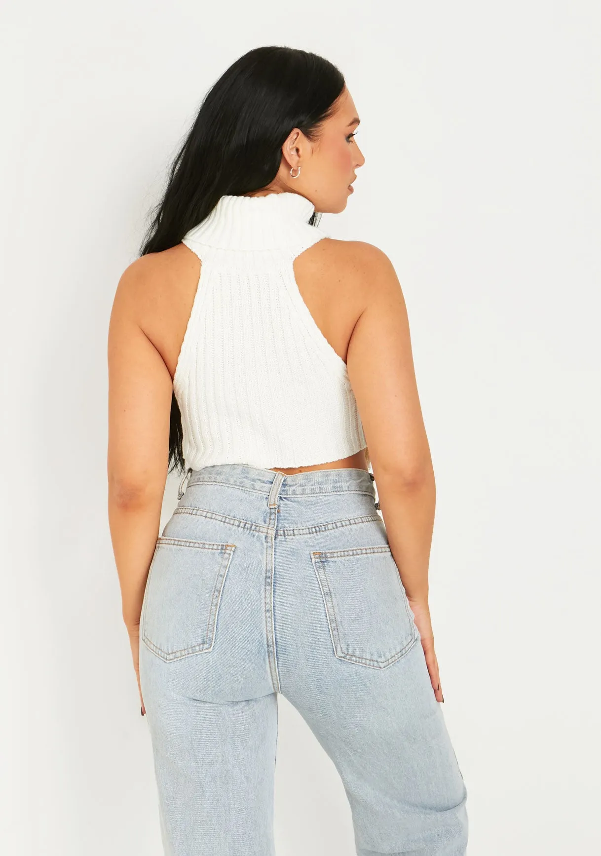 Gina Cream Roll Neck Knitted Drop Front Top sold by Missy Empire product image thumbnail 4