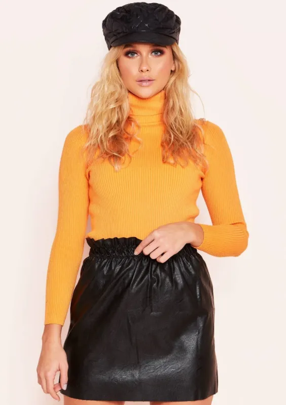 Tena Light Orange Knit Ribbed Roll Neck Jumper sold by Missy Empire