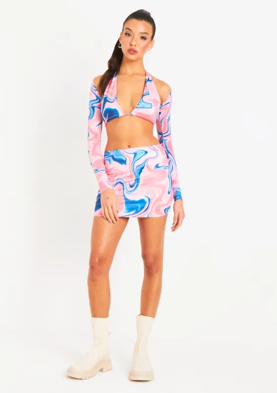 Mina Pink Swirl Printed High Waisted Mini Skirt sold by Missy Empire