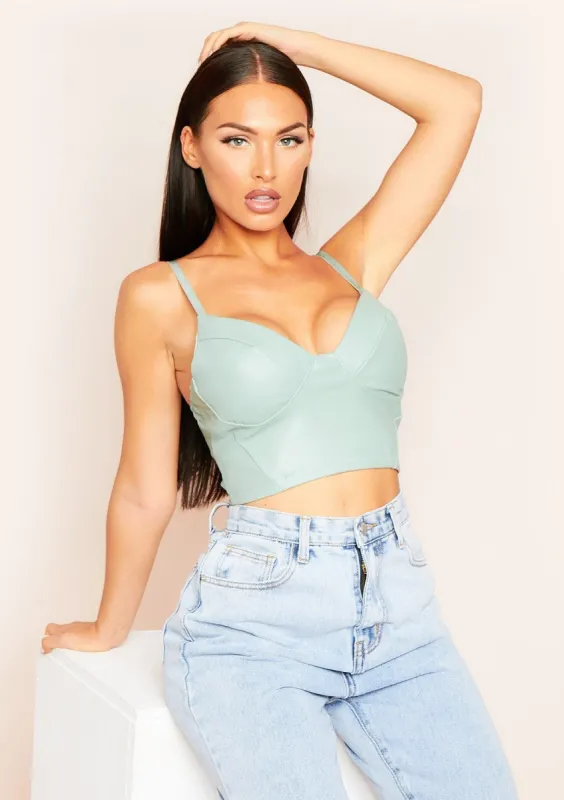 Vickie Sage Vegan Leather Cupped Strappy Corset Top sold by Missy Empire