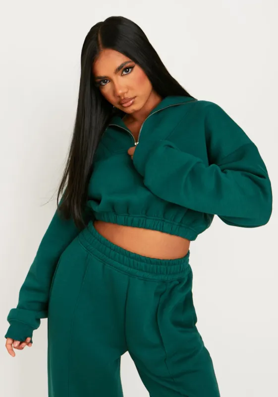 Nelly Green Cropped Quarter Zip Sweatshirt sold by Missy Empire