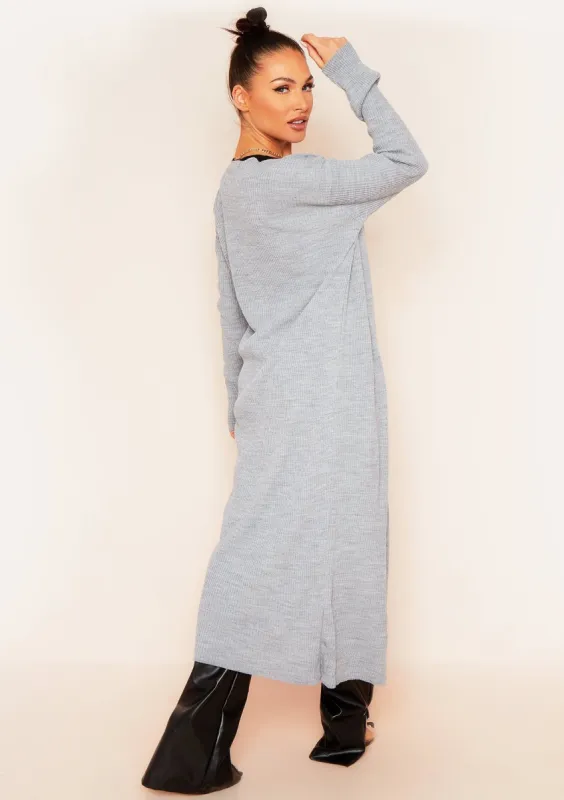 Leana Grey Fine Rib Knitted Midaxi Cardigan sold by Missy Empire