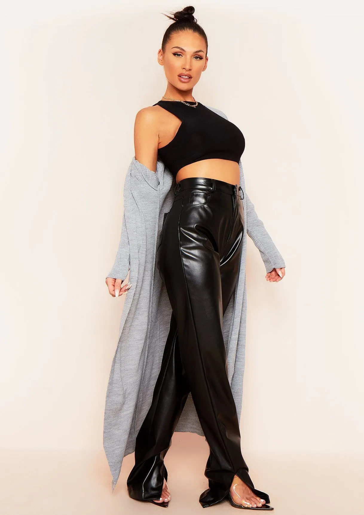 Leana Grey Fine Rib Knitted Midaxi Cardigan sold by Missy Empire product image thumbnail 4