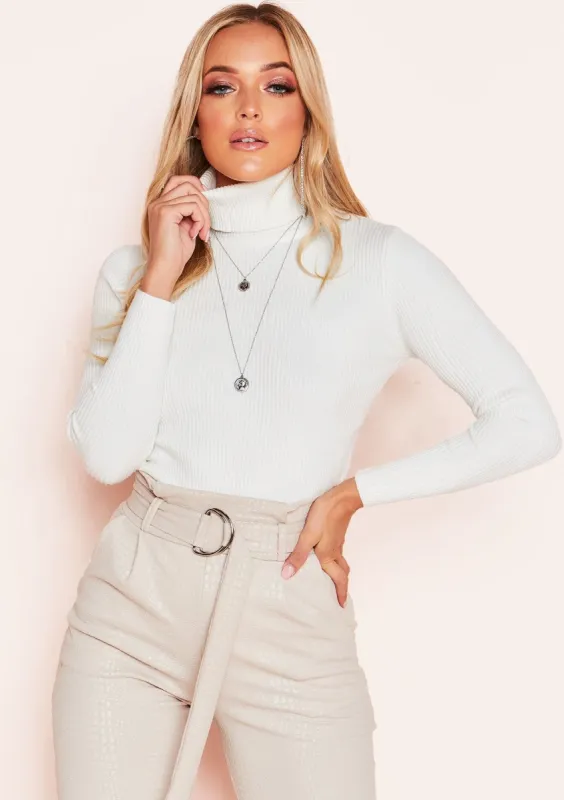 Tena White Knit Ribbed Roll Neck Jumper sold by Missy Empire