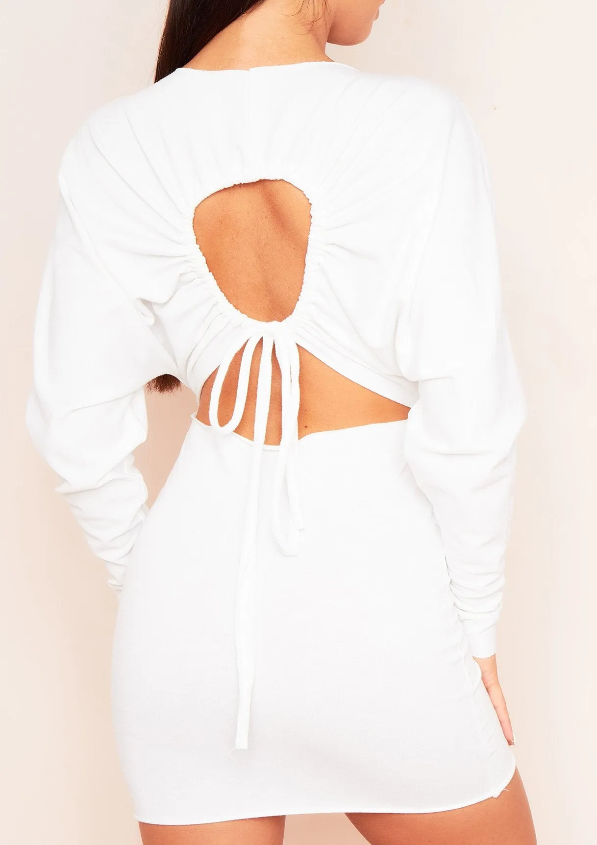 Larsa Cream Ruched Sleeve Cut Out Jumper Dress sold by Missy Empire product image thumbnail 3