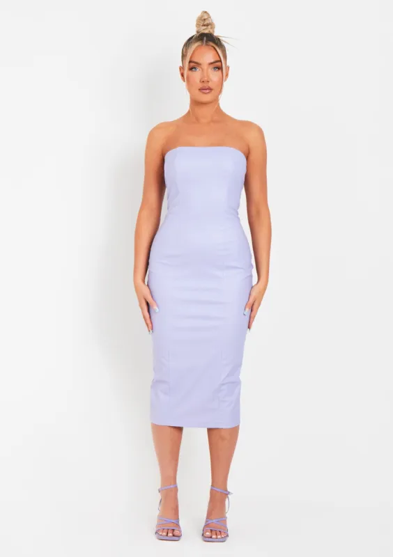 Elle Lilac PU Bandeau Midi Dress made by Missy Empire