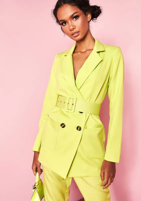 Emma Lime Green Belted Blazer sold by Missy Empire