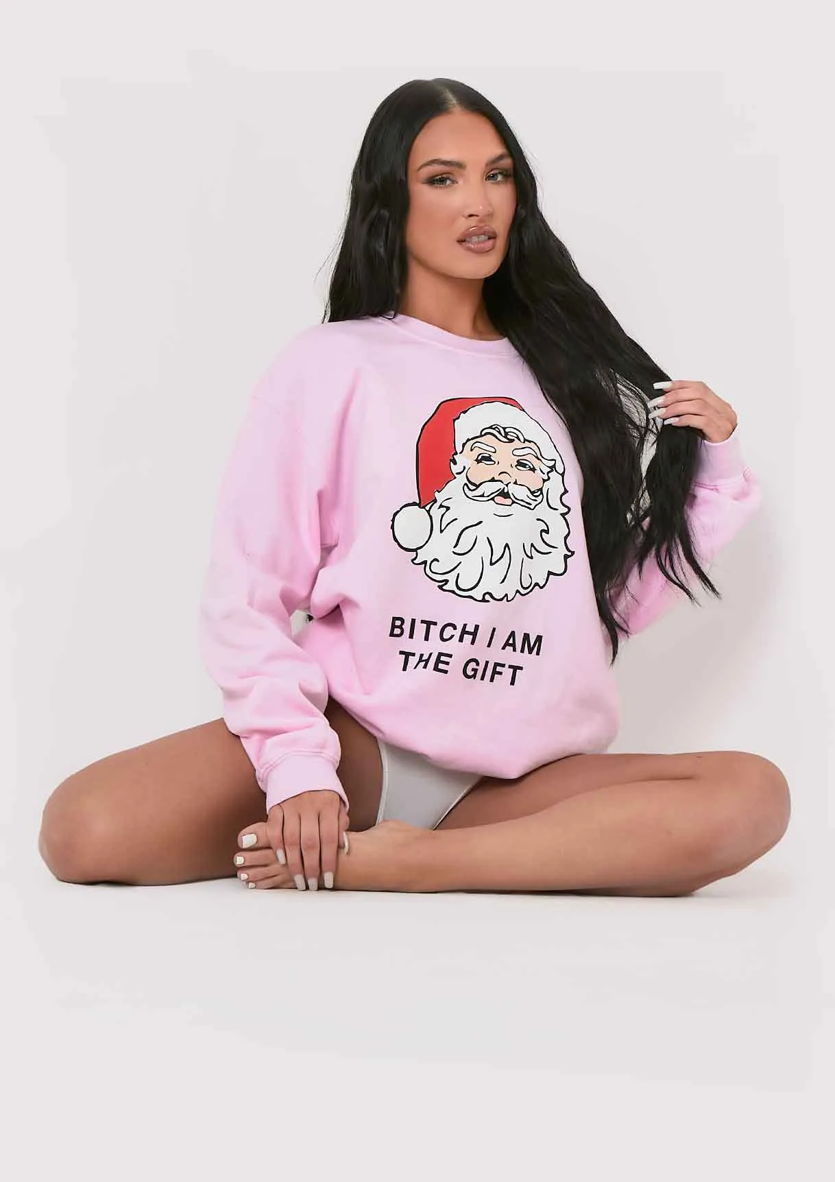 Lora Pink 'Bitch I Am The Gift' Santa Slogan Sweatshirt sold by Missy Empire product image thumbnail 2