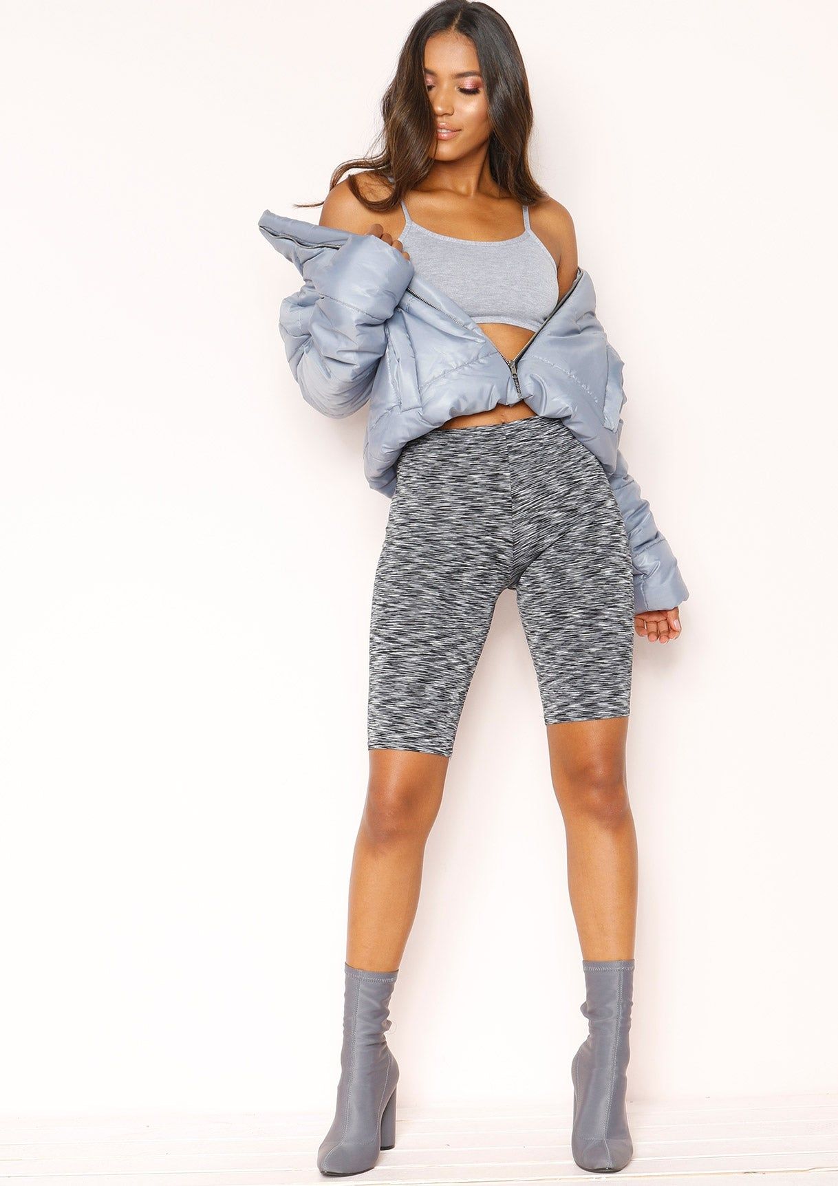 Lola Grey Marl Print Cycle Shorts sold by Missy Empire