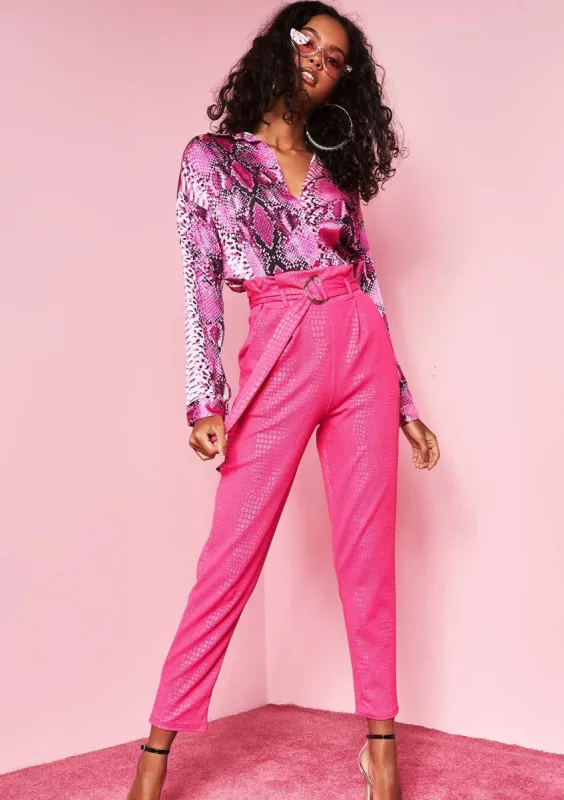 Jade Pink Snake Print Belted Skinny Trousers sold by Missy Empire