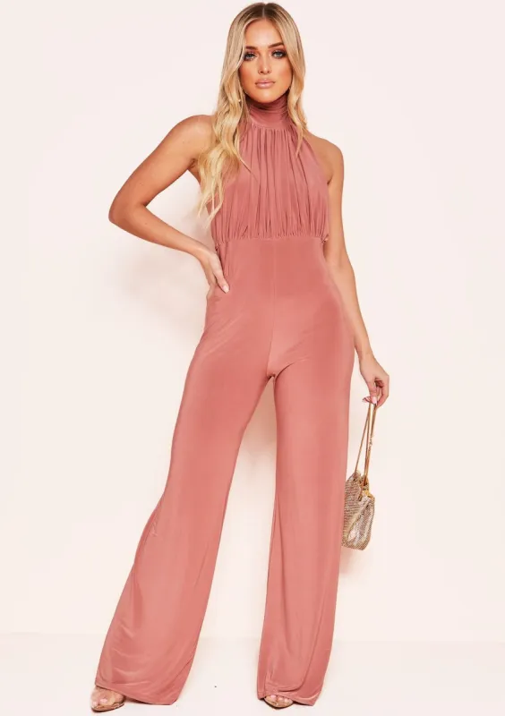 Alexandra Pink High Neck Jumpsuit made by Missy Empire